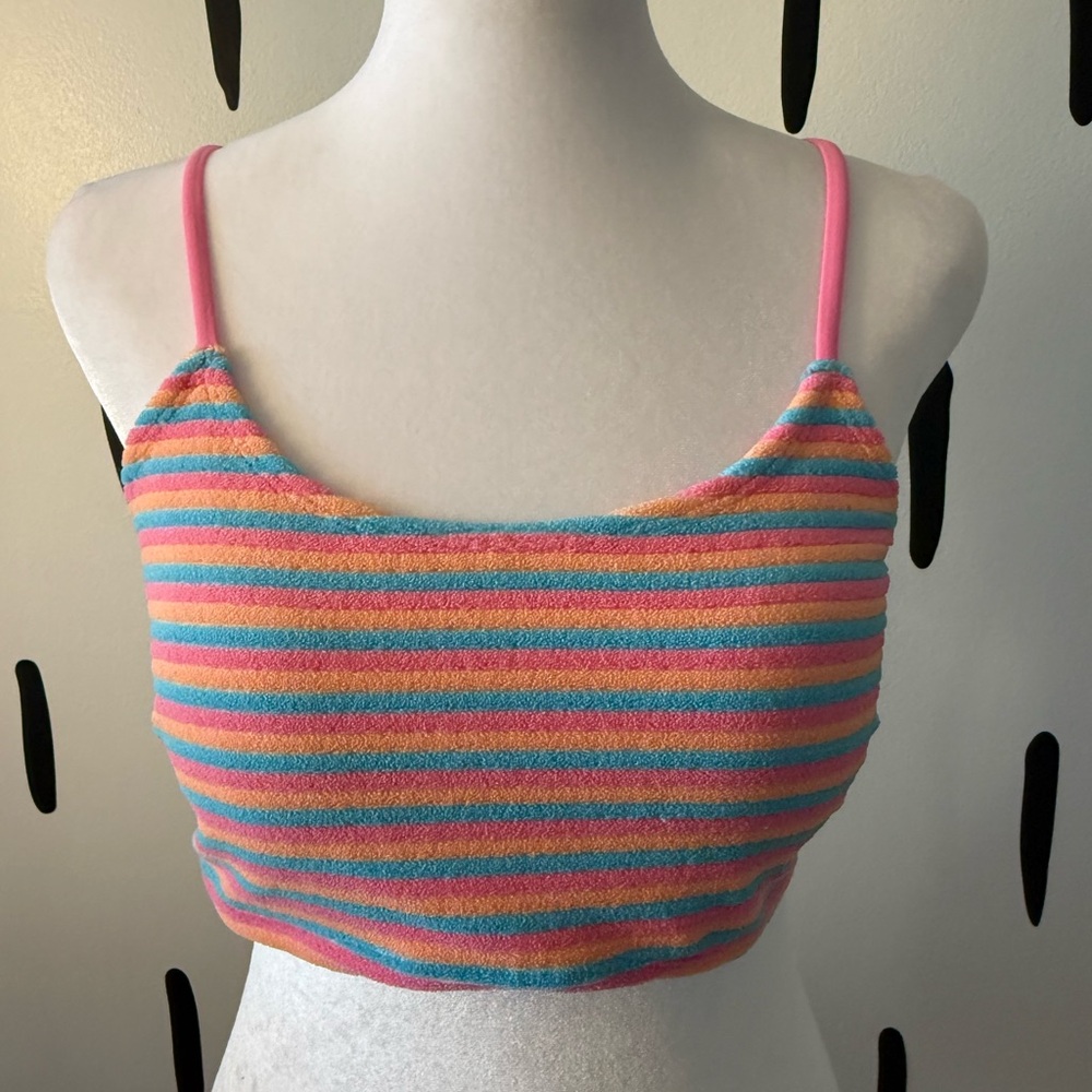 Cupshe Pink, Blue & Orange Striped Terry Bikini Top